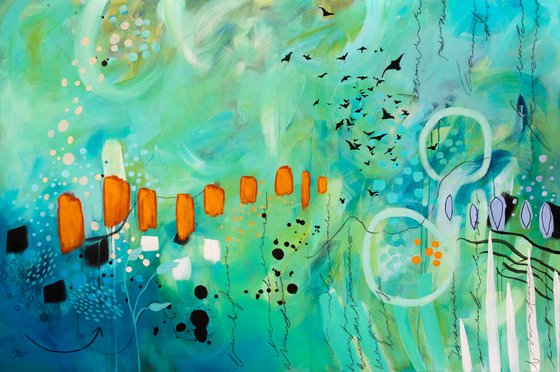 La missive - Large abstract mixed-media painting - Ready to hang