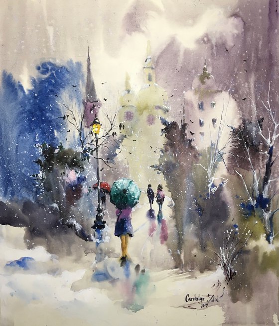 Sold Watercolor “On the way to the church” perfect gift