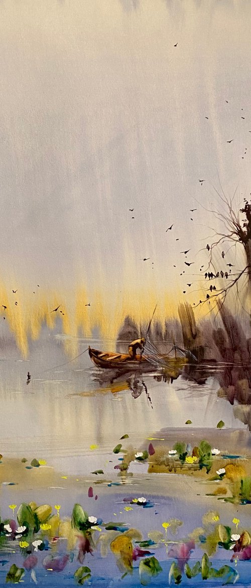 Sold Watercolor “Fishing early morning II” gift for him by Iulia Carchelan