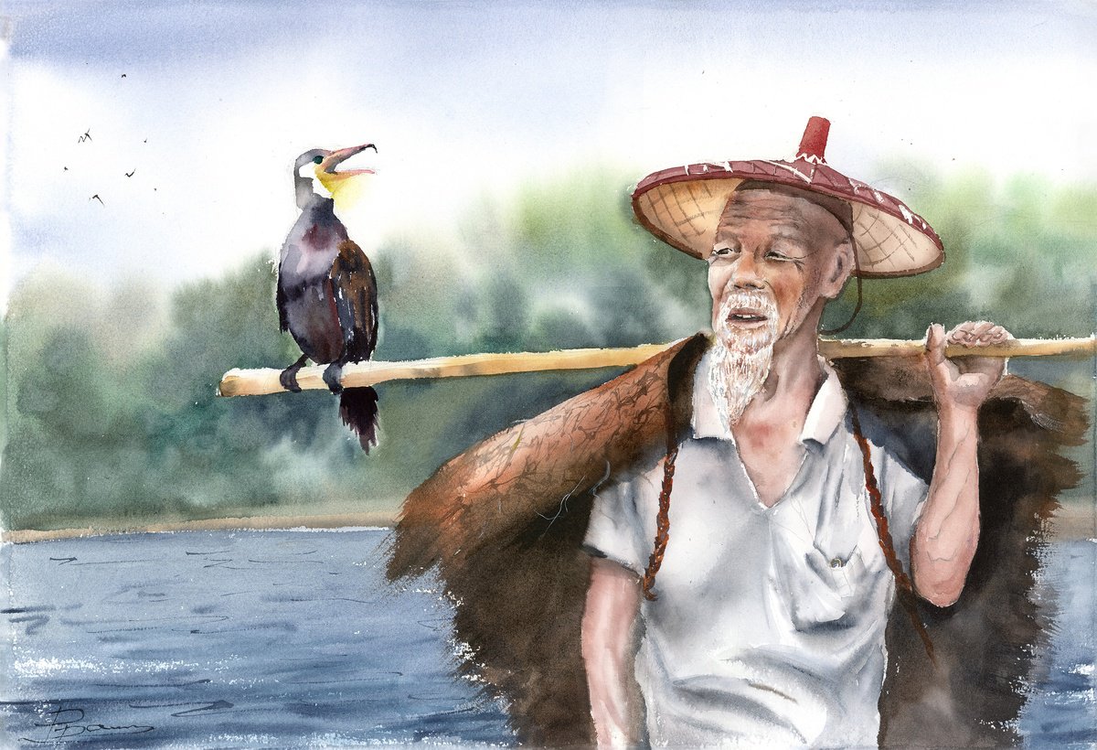 Illustrative Portrait Watercolour By Olga Tchefranov (Shefranov), 20 X 14", River Companions, Original Artwork