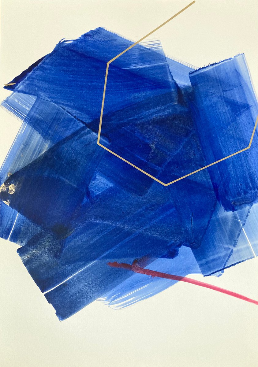 Abstract Drawing By Ryoko Minamitani, 17 X 24", Indigo Space #3, Original Artwork