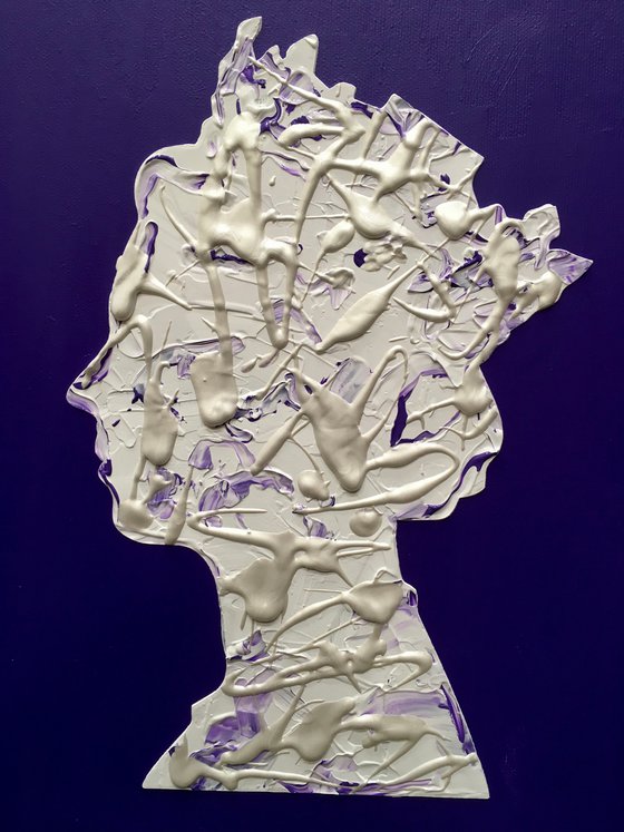 Queen #75 on dark purple, white and silver PAINTING INSPIRED BY QUEEN ELIZABETH PORTRAIT