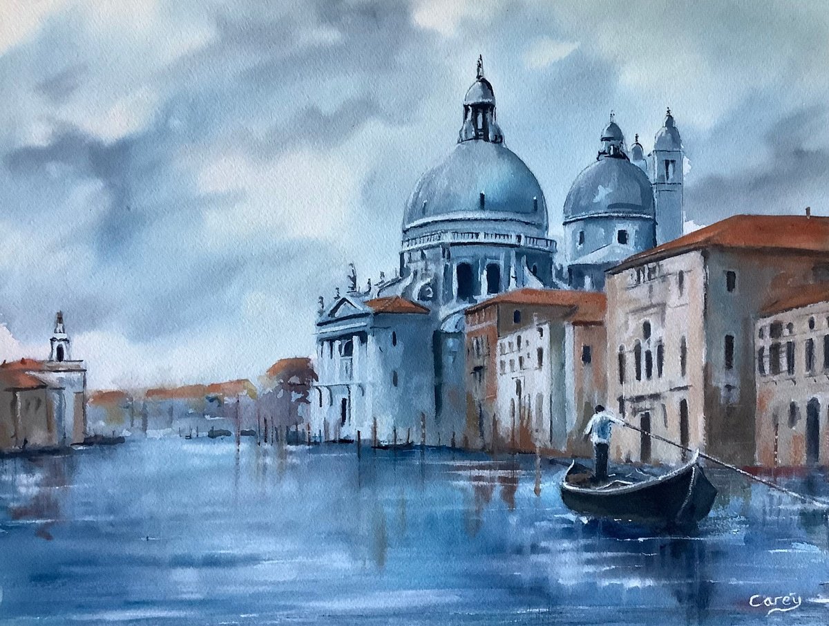 Impressionistic Landscape Watercolour By Darren Carey, 15 X 11, Venice Scene, Original Artwork