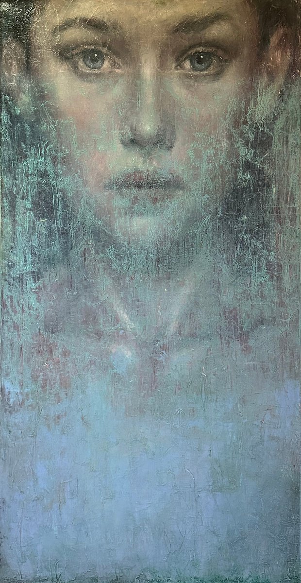 Surrealistic Portrait Oil Painting By Margarita Ivanova, 20 X 37", From A Previous Life, Original Artwork