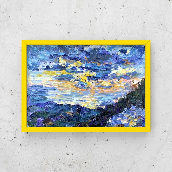 "Cloudy sunrise in Demerdzhi mountains", 18*24cm, impressionistic oil mountains landscape etude painting