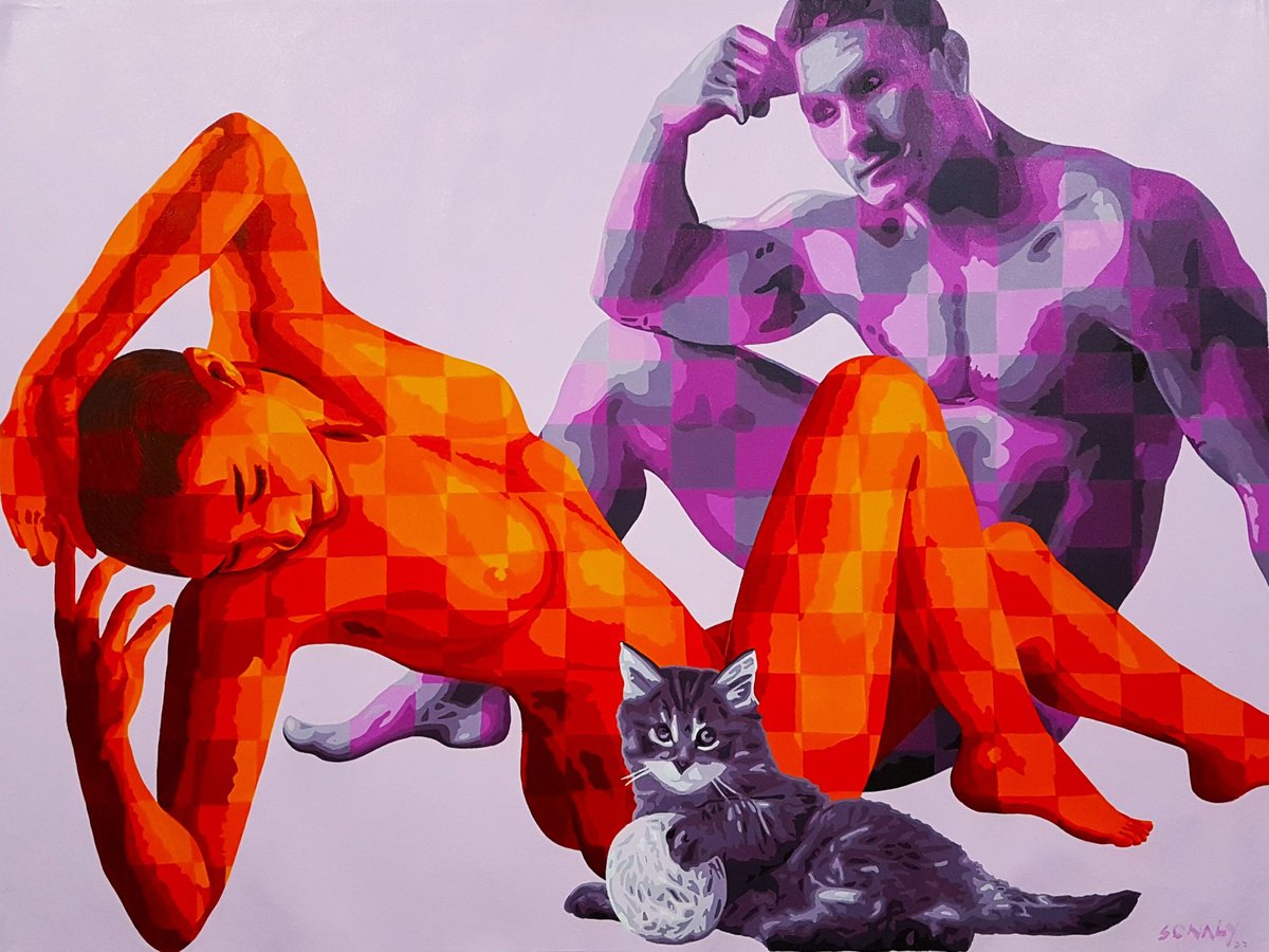 Couple and cat by Sonaly Gandhi