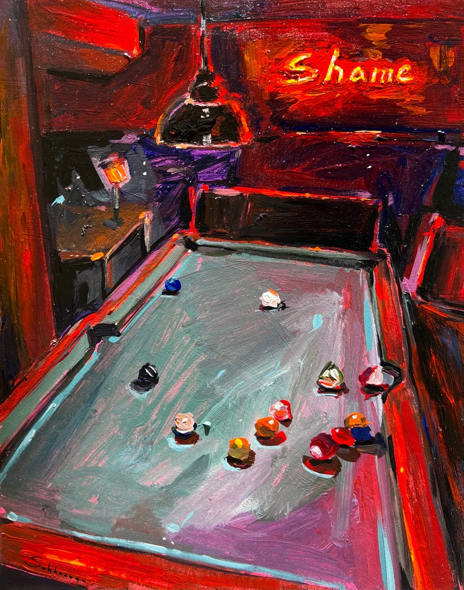 Interior in Red with the Billiard Table by Victoria Sukhasyan