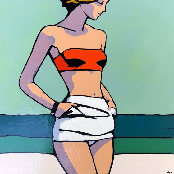 "Woman by the Sea" Original art 16x16in