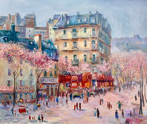 52”x40” Cityscape original oil painting - Paris oil painting by Leo Khomich
