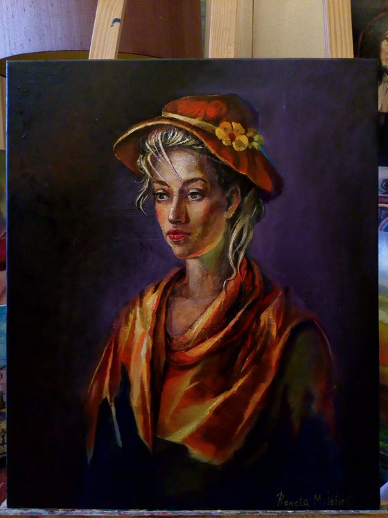 French CIA Lady Portrait  - Oil on Canvas 50 x 60cm
