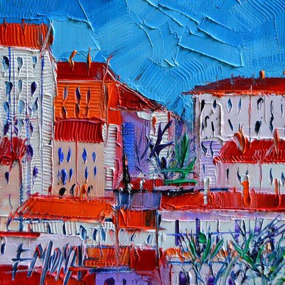 Zoom on Croix-Rousse - Lyon France - miniature palette knife oil painting