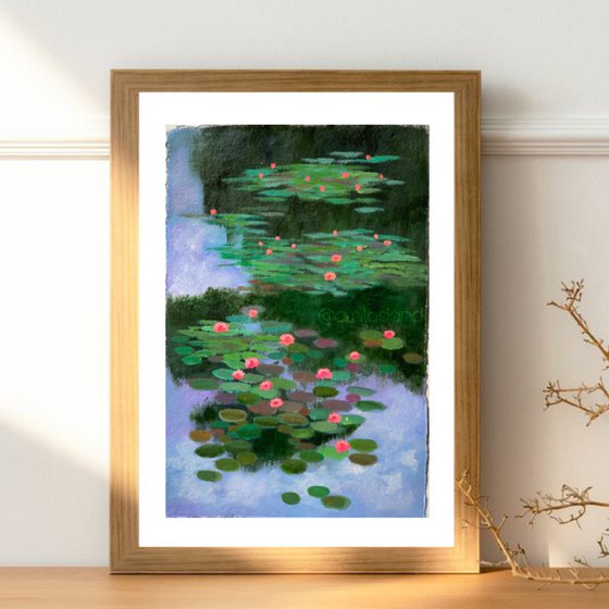 Monets water lilies! A3 size Painting on Indian handmade paper