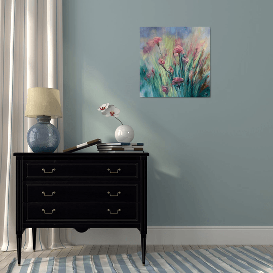 Silk summer. Summer painting with flowers.