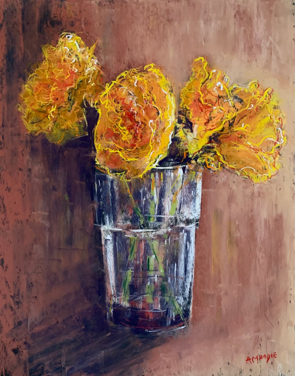 Impressionistic Botanical Pastel Drawing By Andrew Moodie, 14 X 18, Signs Of Spring, Original Artwork