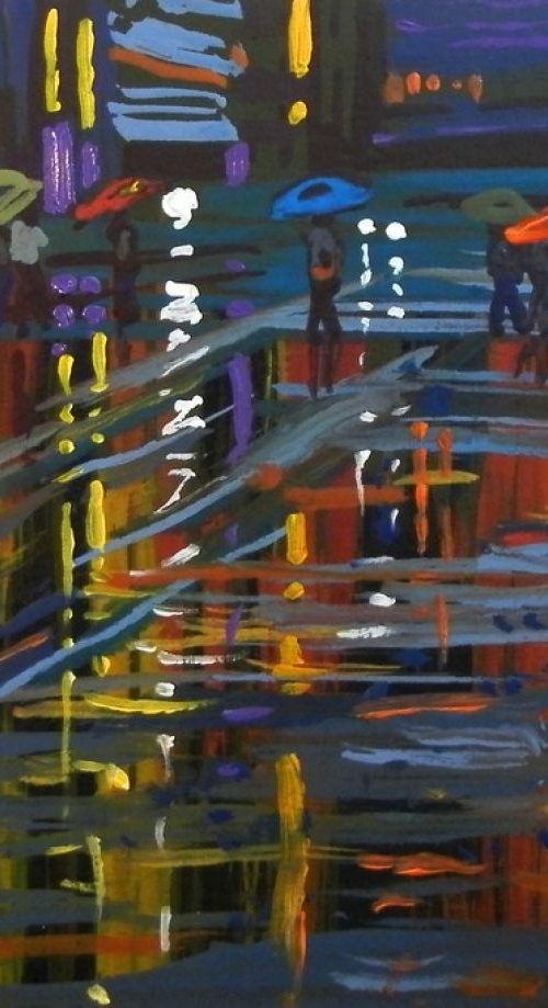 rainy night, original painting 27.5x21 cm by Sergey  Kachin