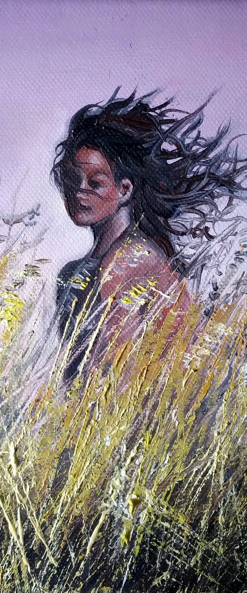 "Purple wind" 2 + 1 Action !!! Original  mini oil painting on canvas,ready to hang by Elena Kraft