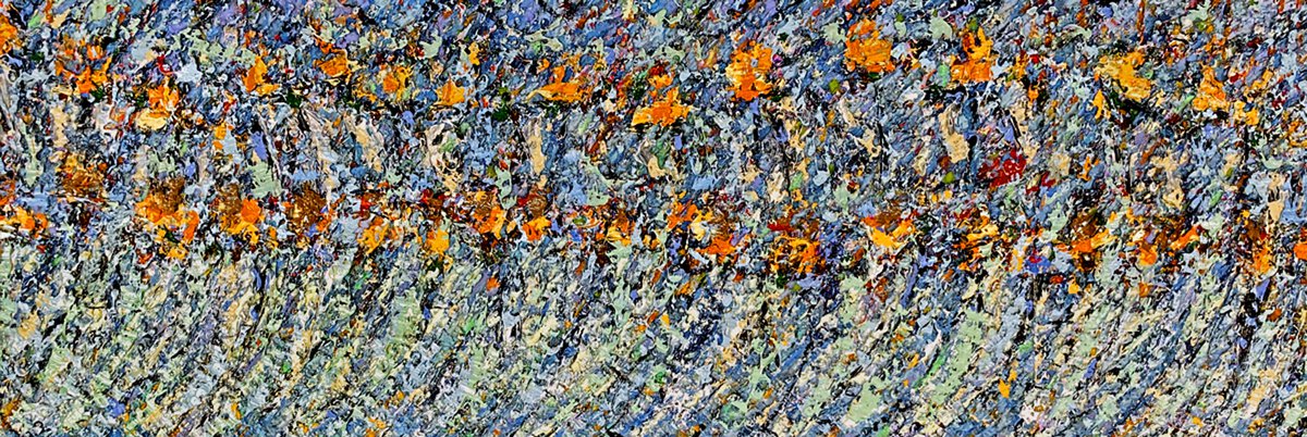 Impressionistic Botanical Oil Painting By Ann Parks Mccray, 36 X 12, Garden Tapestry, Original Artwork