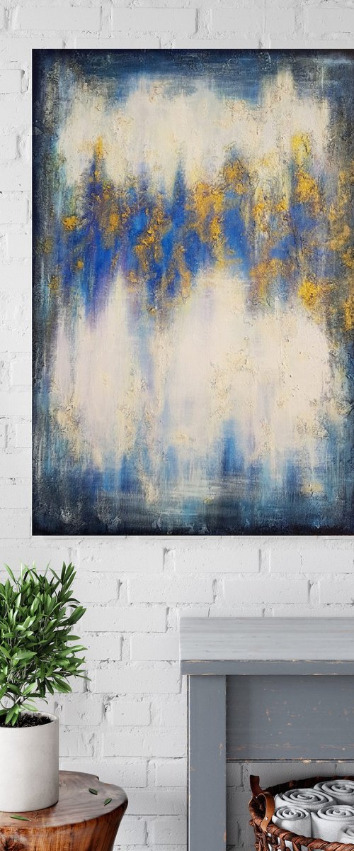 "A chill in the air" Large Abstract Acrylic Artwork Textured Painting White And Blue Art Vertical Large Modern Art by Yulia Pristupa