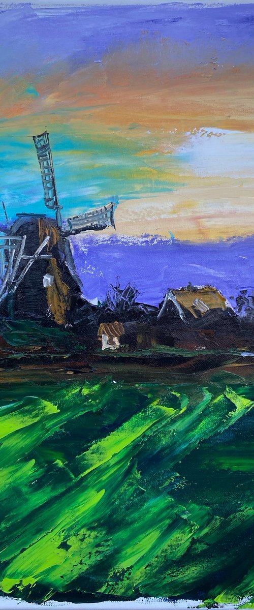 Windmill at sunset. Plein Air by Dmitry Fedorov