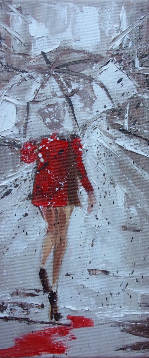 " CHOICES "   street spring summer original painting CITY palette knife GIFT by Monika Luniak