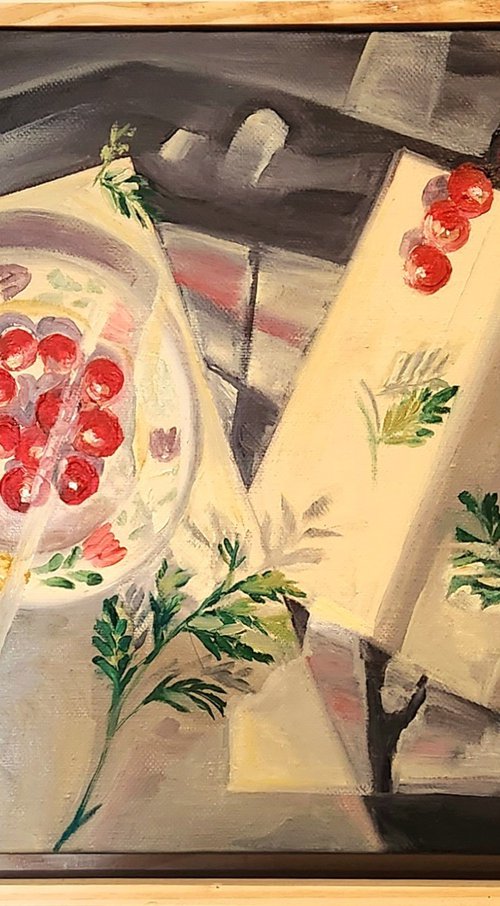 A Plate A Paper And Cherry Tomatoes ll by Anahita Amouzegar