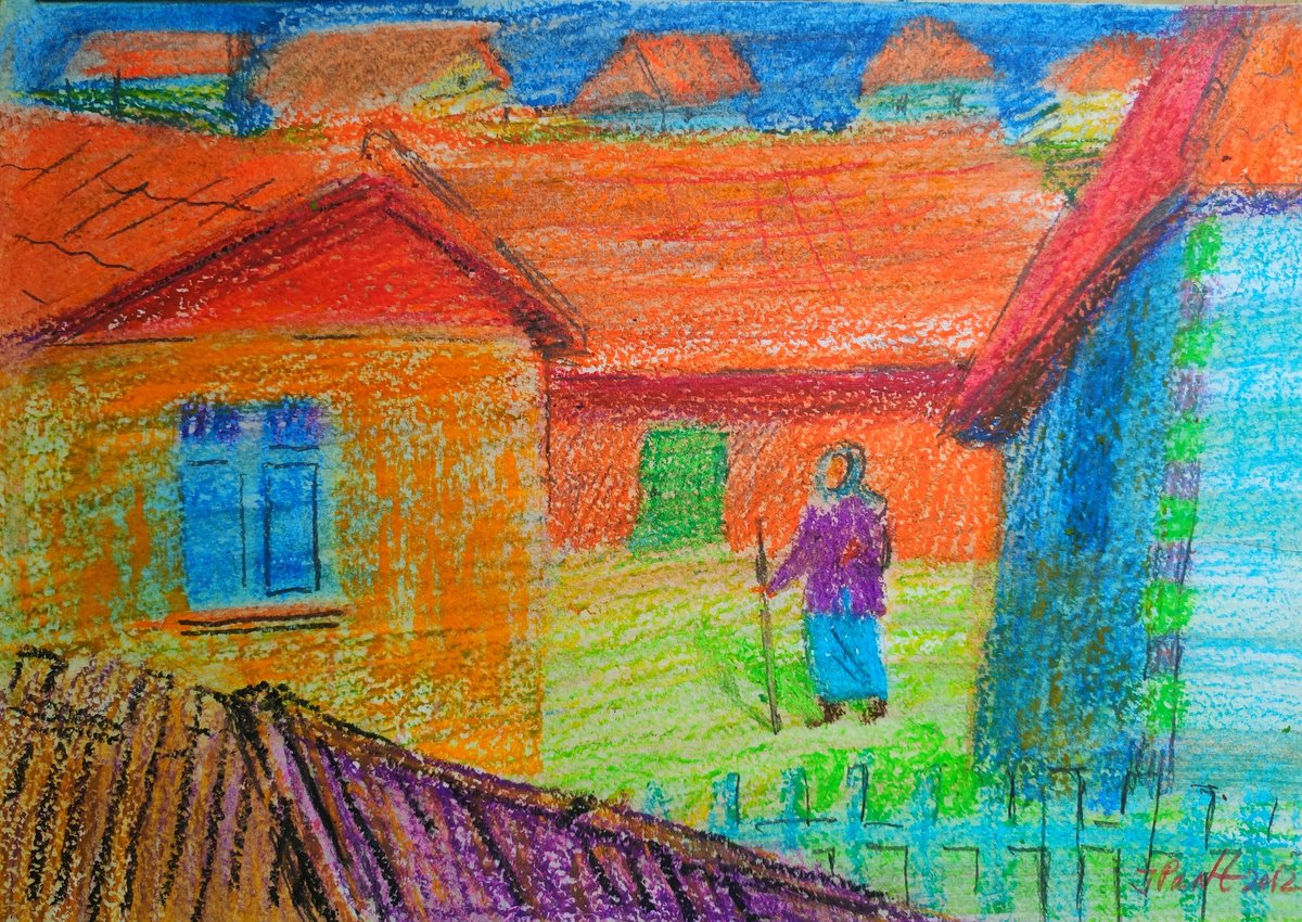 Impressionistic Portrait Pastel Drawing By Inna Pantelemonova, 12 X 8, Bright Yard, Original Artwork