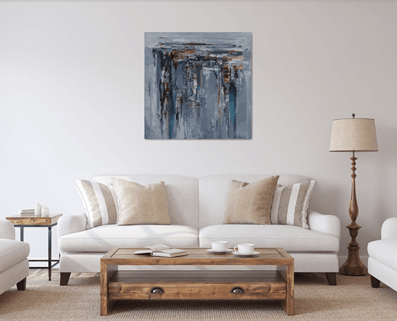 Gray Abstract  Oil Painting - 90 x 90 cm - Original  painting