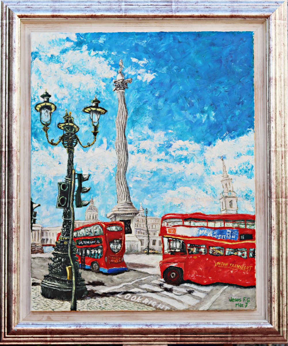 Impressionistic Cityscapes Oil Painting By Jesi?s Gomez, 33 X 40, London Transport., Original Artwork