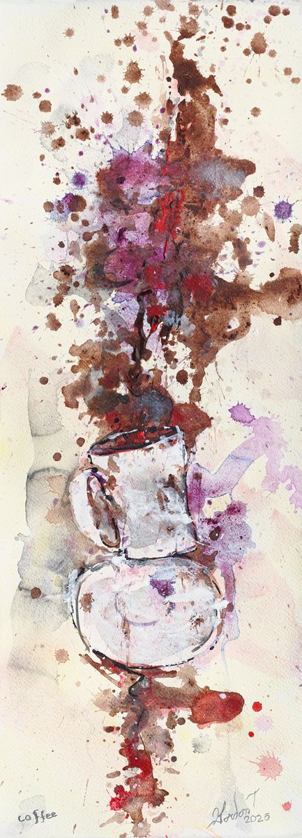 Abstract Acrylic Painting By Gordon T., 11 X 30, Coffee, Original Artwork