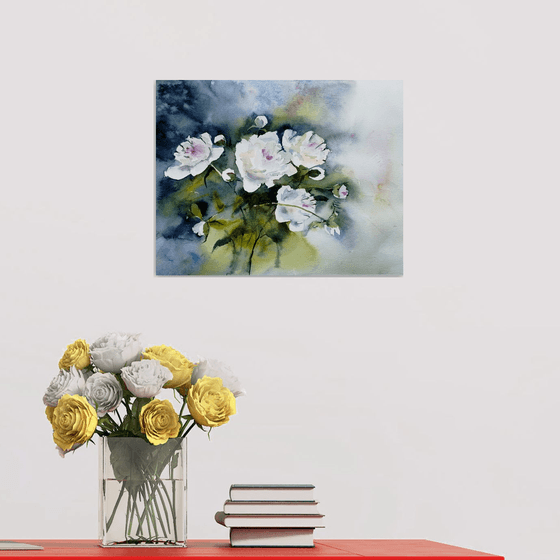 White peony flowers painting