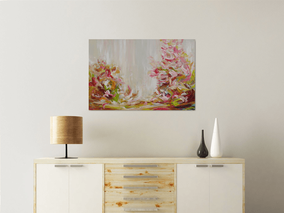 Abstract Floral Landscape. Floral Garden. Abstract Forest Lake Original Painting on Canvas. Impressionism. Modern Art