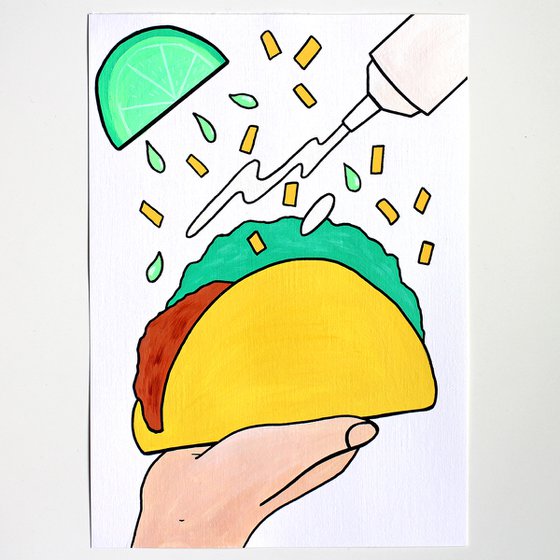 Taco Mexican Food Pop Painting on A4 Paper (Unframed)