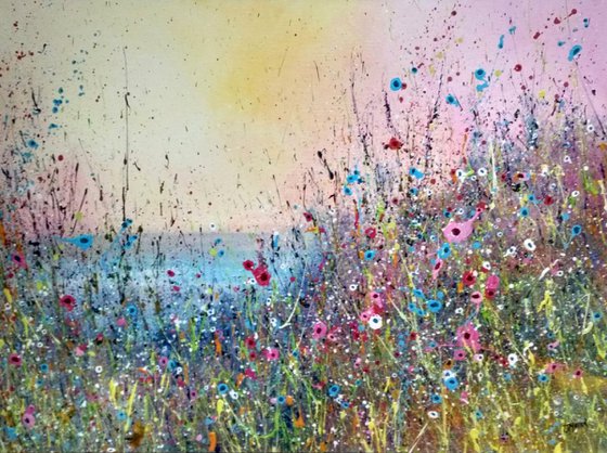 Pink champagne - wildflower meadow painting