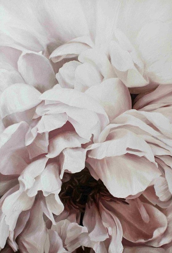 "Pink peonies" Pink white flower oil art
