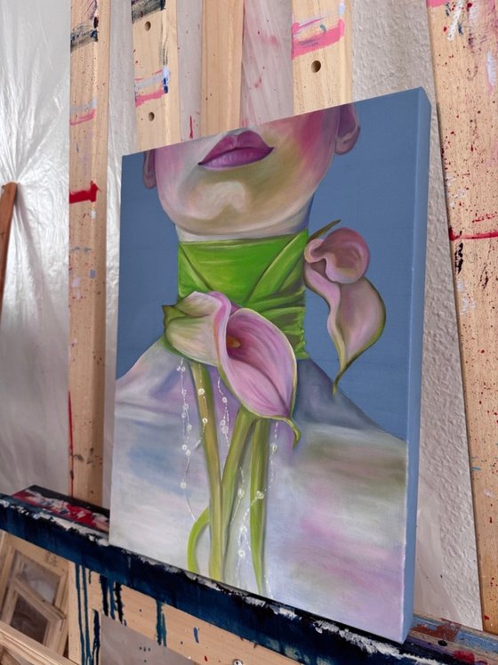 With calla lilies