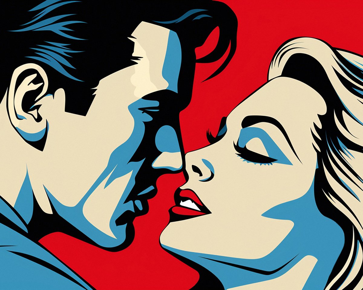 Illustrative Portrait Acrylic Painting By Kosta Morr, 39 X 31", The Touch, Original Artwork