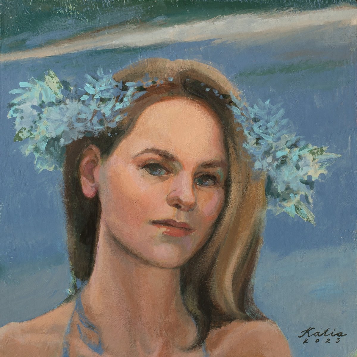 Impressionistic Portrait Acrylic Painting By Katsiaryna Ozdemir, 16 X 16", Sound Of Summer, Original Artwork