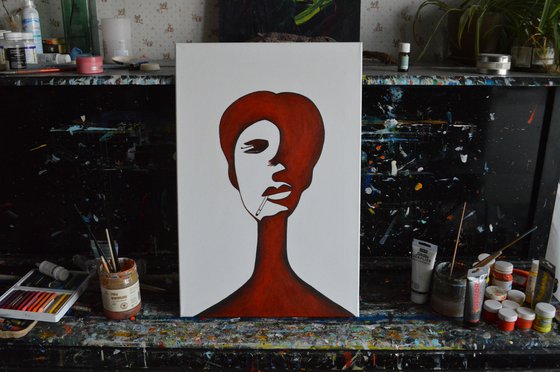 Deep red portrait (canvas)