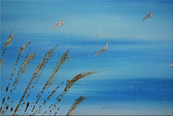 On the Beach - Abstract- Painting- Acrylic Canvas Art - Wall Art - Framed Art - Blue Art - Modern Art