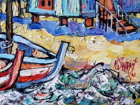 Sun and fishing boats.