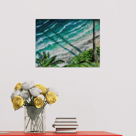 Caribbean Sunrise - ocean painting on unstretched canvas sheet, inspiring, beautiful, by Galina