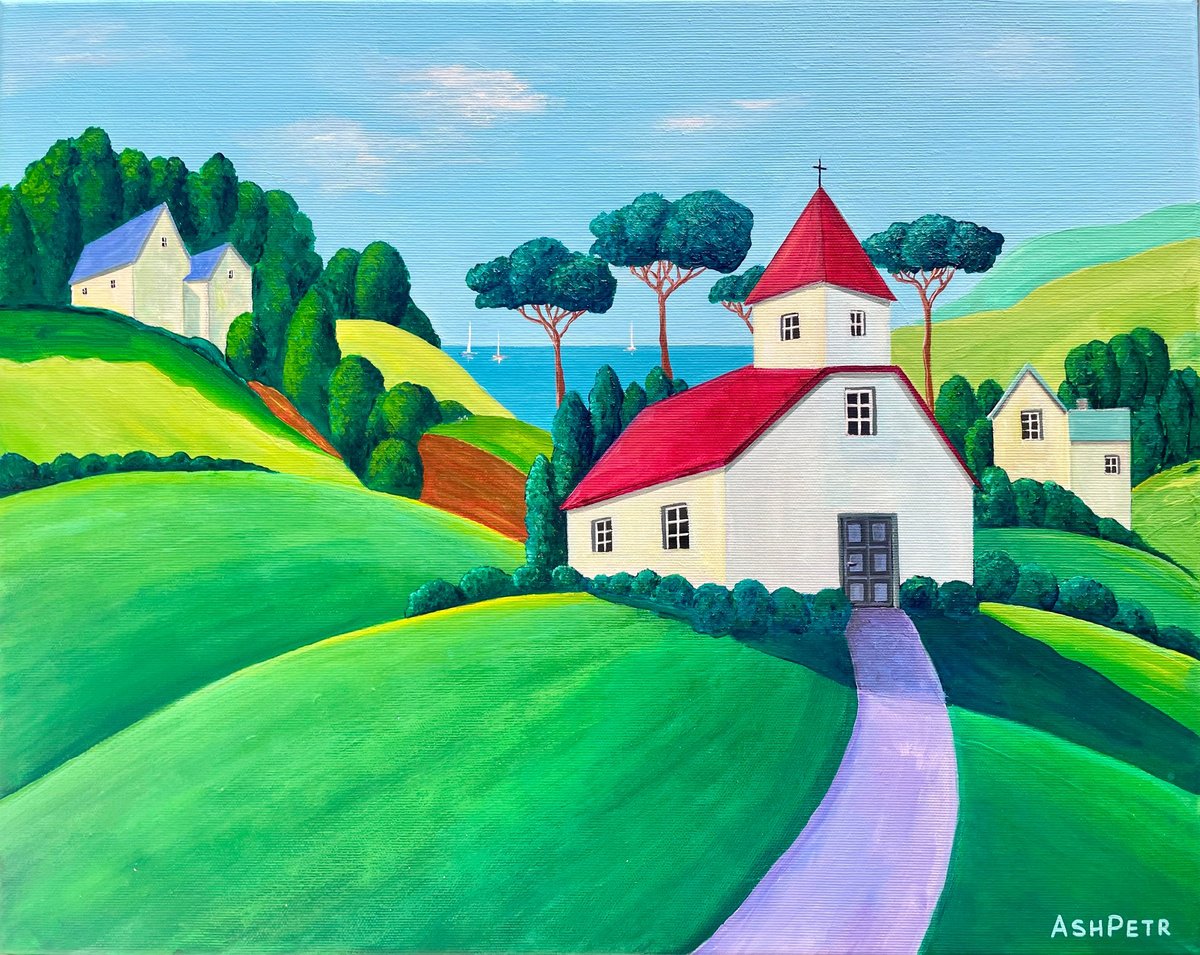 Impressionistic Landscape Acrylic Painting By Ashot Petrosyan, 20 X 16, Summer Day, Original Artwork