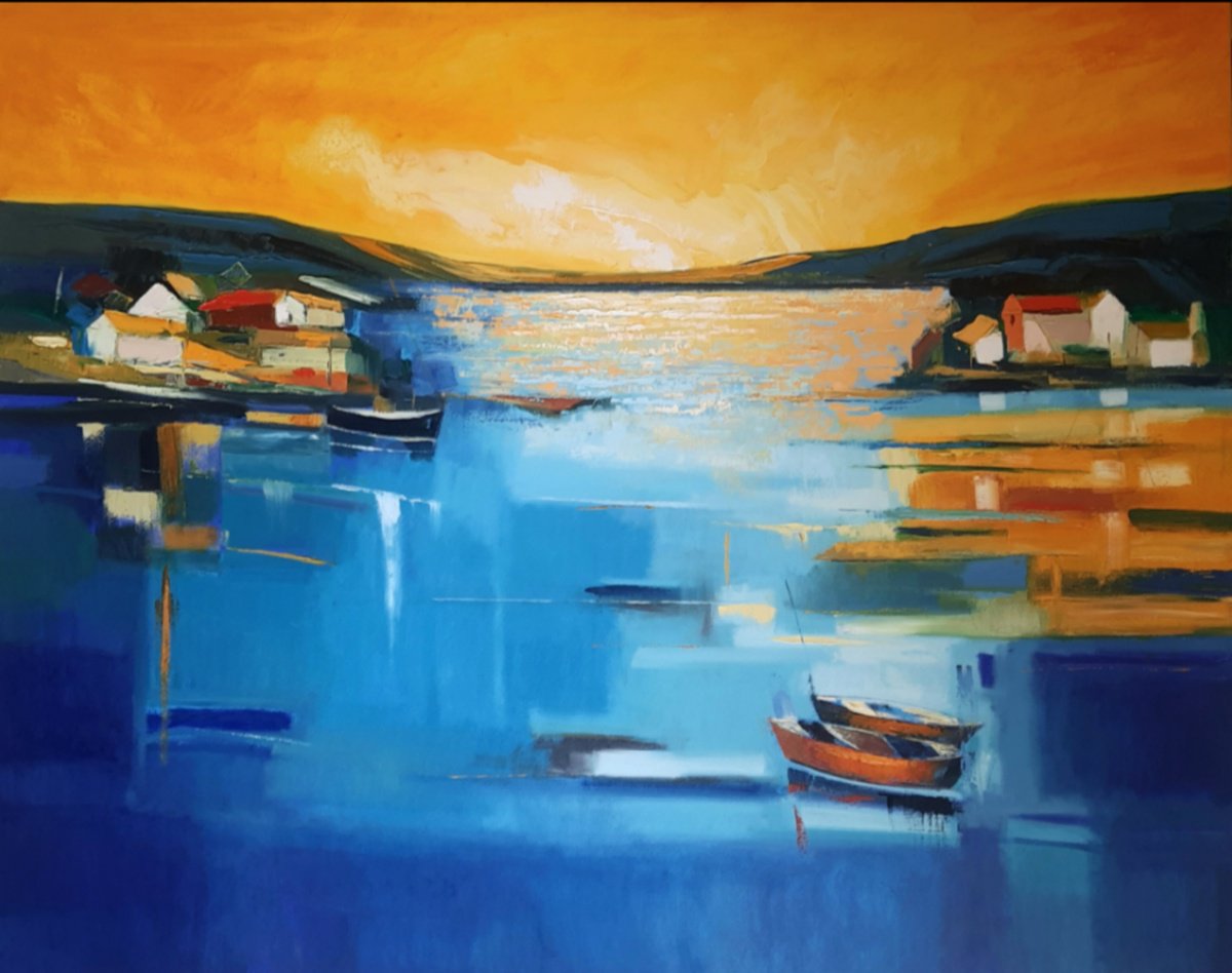 Impressionistic Landscape Oil Painting By Athaang Art, 58 X 46, Lake, Original Artwork