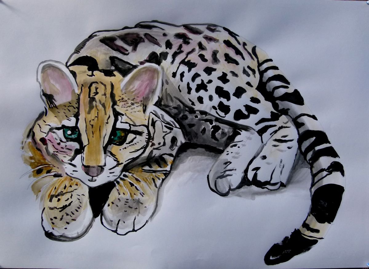 Photorealistic Animal Acrylic Painting By Soso Kumsiashvili, 33 X 24", Cat, Original Artwork