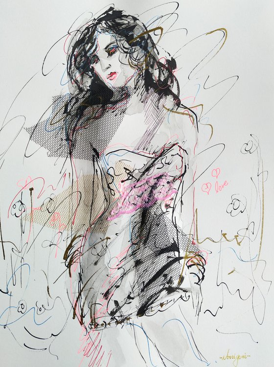 Woman  ink drawing series-Figurative drawing on paper