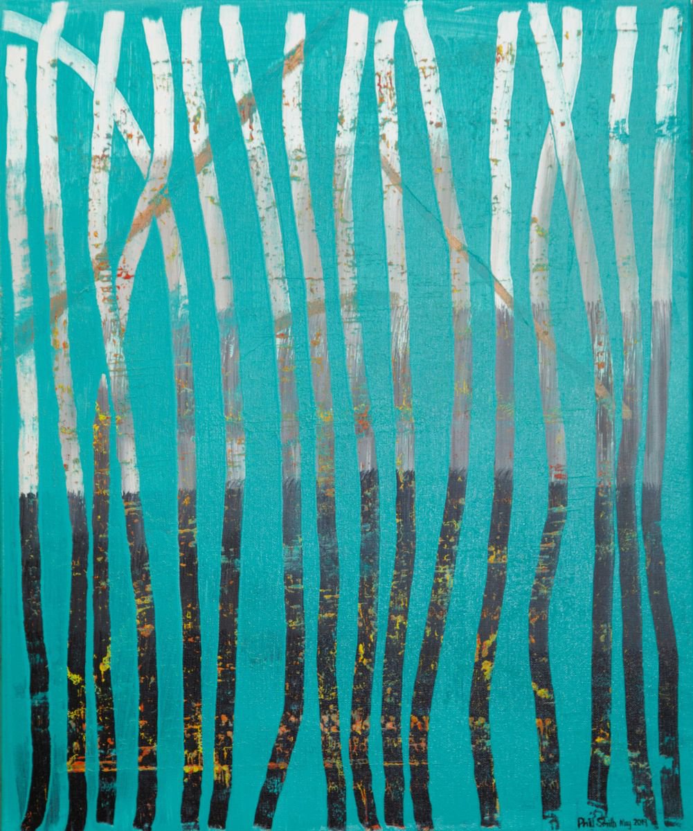Abstract in green with vertical lines by Phil Smith