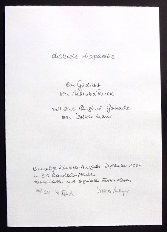 Monika Rinck: Diskrete Rhapsodie, variant 5 - handwritten poem and original gouache