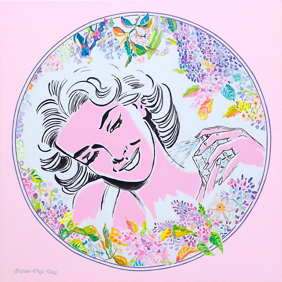 Urban And Pop Botanical Acrylic Painting By Super Pop Boy, 43 X 43", Endless Summer, Original Artwork