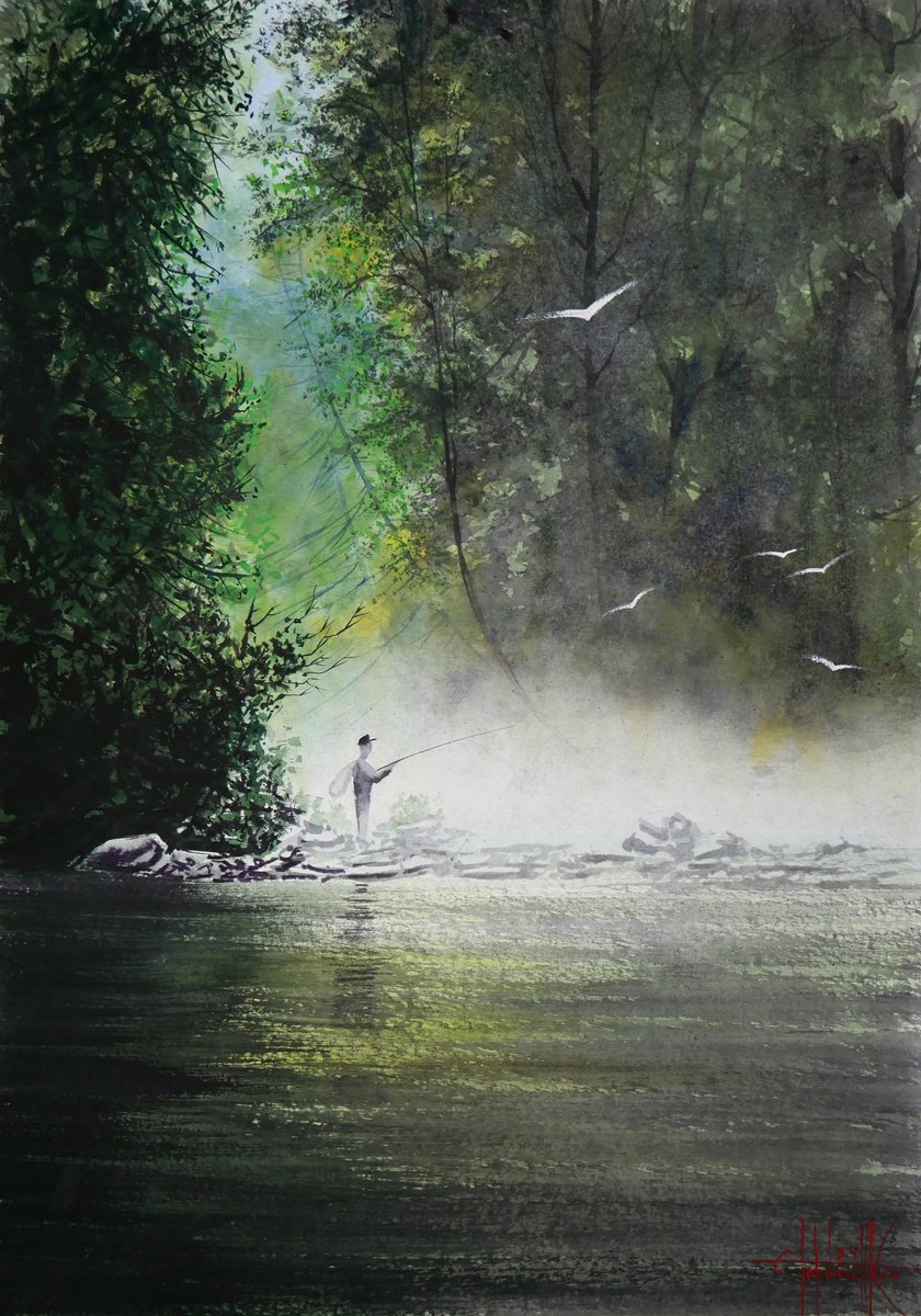 Photorealistic Landscape Watercolour By Eugene Gorbachenko, 16 X 24, Early In The Morning, Original Artwork