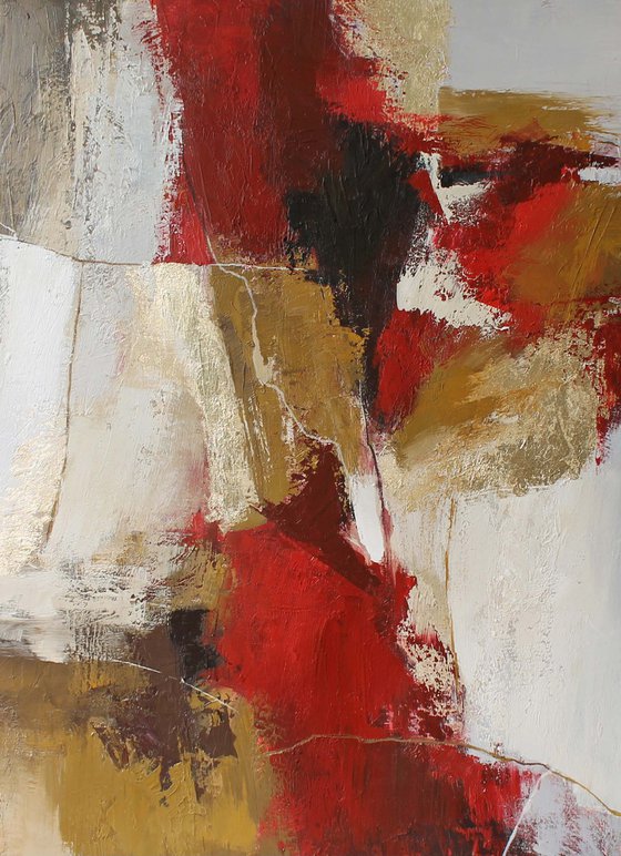 "Tango" Red gold burgundy abstract art
